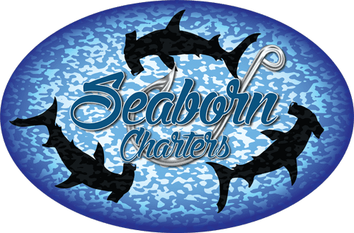 Seaborn Charters fishing hook and sharks design