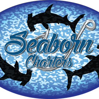 Seaborn Charters fishing hook and sharks design